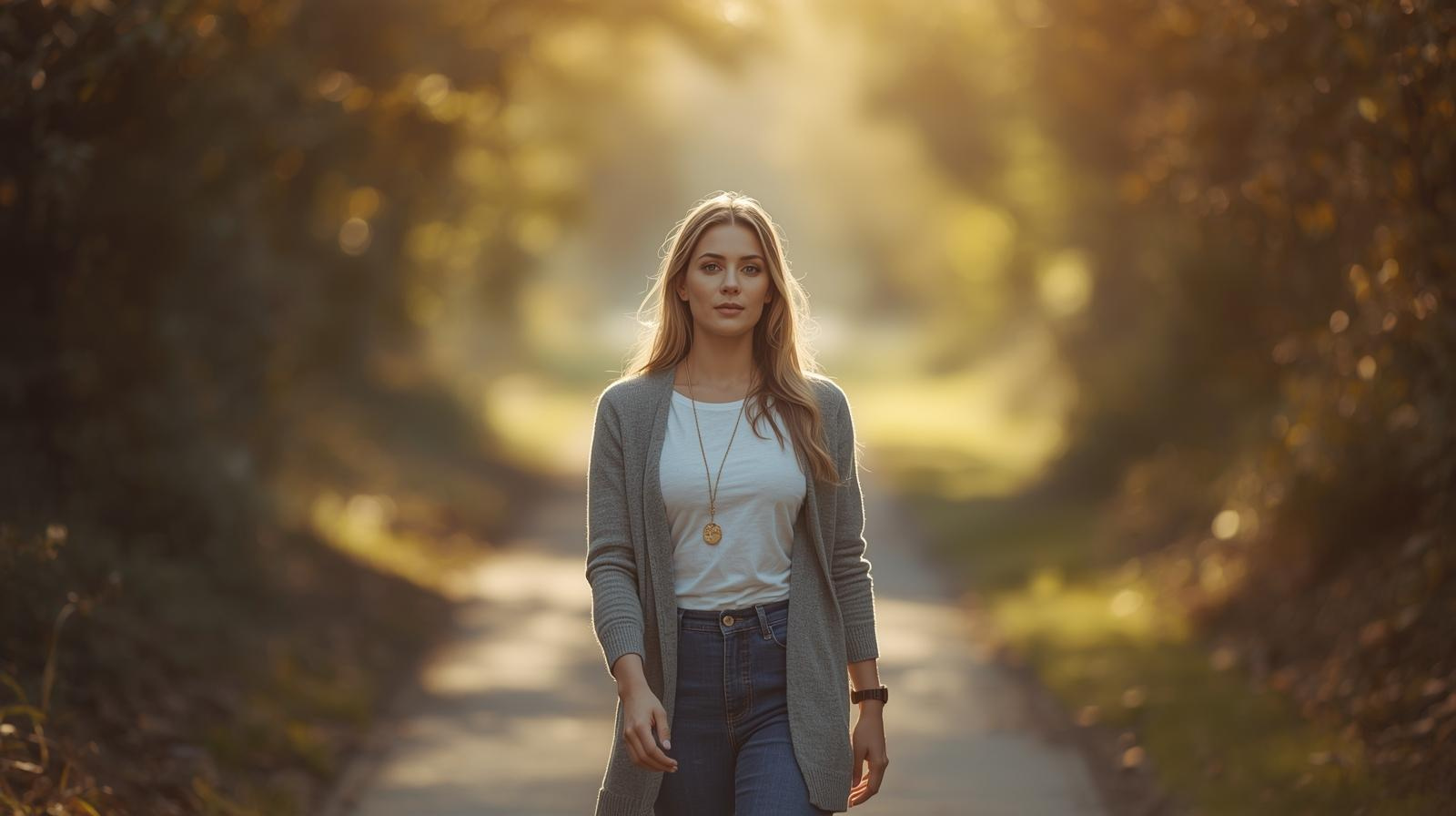 Entspannte Frau findet sanfte Wege gegen stressbedingten Haarausfall